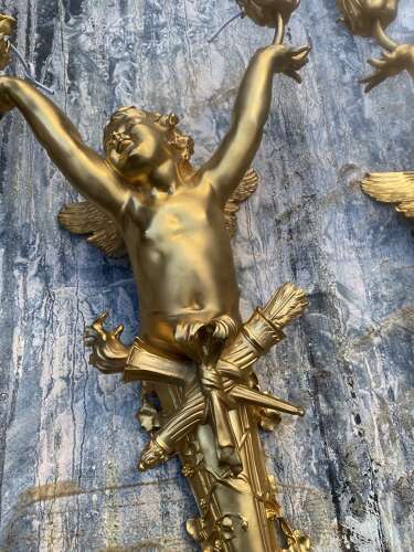 Pair of Gilt Bronze Cherub Wall Lights Sconces Signed