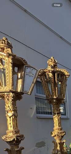 Huge Pair Gilt Carved Wood Baroque style Lamp Posts Street Lanterns