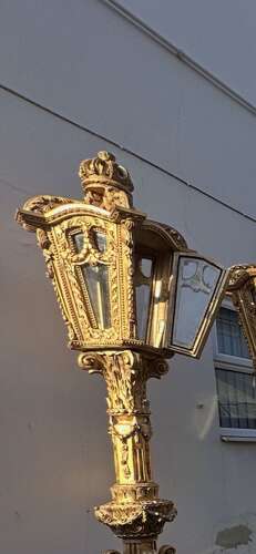 Huge Pair Gilt Carved Wood Baroque style Lamp Posts Street Lanterns
