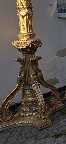Huge Pair Gilt Carved Wood Baroque style Lamp Posts Street Lanterns