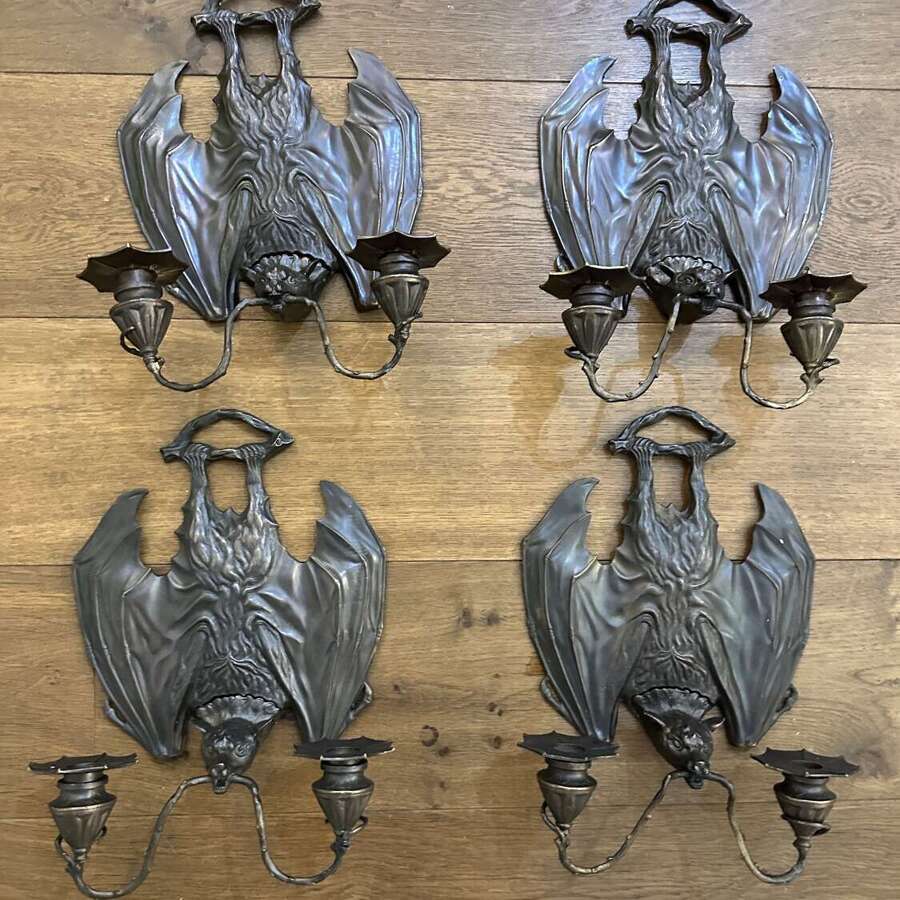 Set of 4 Bronze Hanging Bat Wall Lights Sconces
