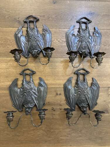 Set of 4 Bronze Hanging Bat Wall Lights Sconces