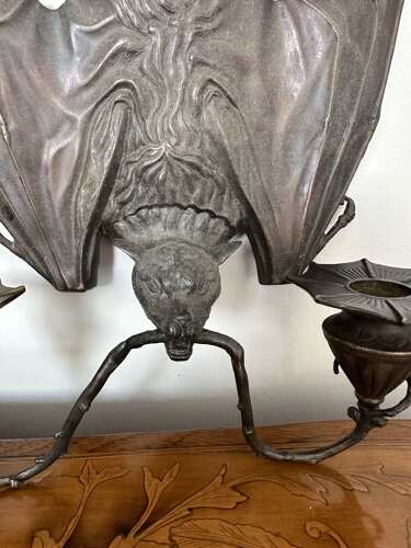 Pair Bronze Hanging Bat Wall Lights Sconces