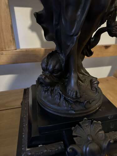 Large pair of Bronze Candelabra Liberty figure on black marble bases