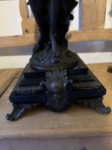 Large pair of Bronze Candelabra Liberty figure on black marble bases