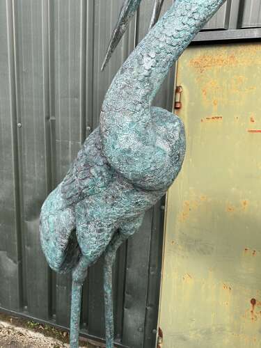 Pair of Large Bronze Meji Cranes Garden statues