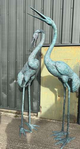 Pair of Large Bronze Meji Cranes Garden statues