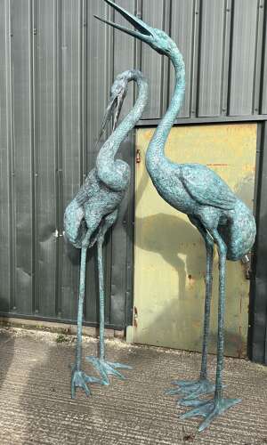 Pair of Large Bronze Meji Cranes Garden statues