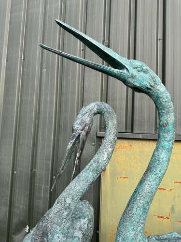Pair of Large Bronze Meji Cranes Garden statues