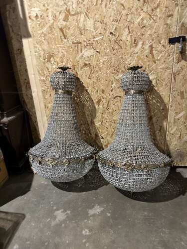 Pair XL Chandelier Gilt Bronze Glass Ballroom bag Chandelier 120 cm