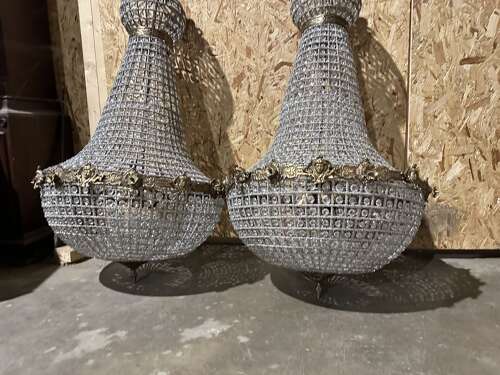 Pair XL Chandelier Gilt Bronze Glass Ballroom bag Chandelier 120 cm