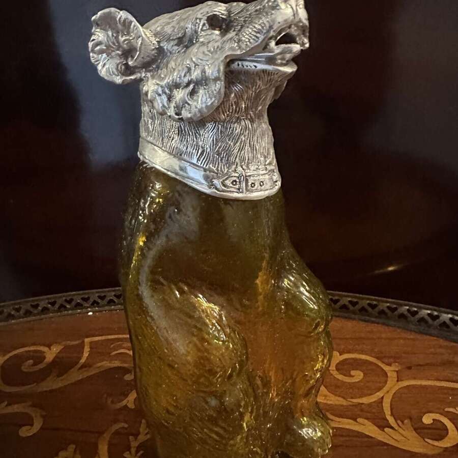 Silver Plated & Yellow Glass Bear Decanter Claret jug
