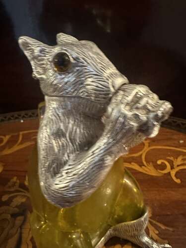 Silver Plated & Yellow Glass Squirrel Decanter