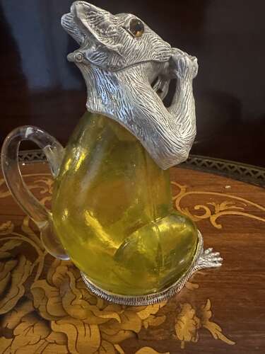 Silver Plated & Yellow Glass Squirrel Decanter
