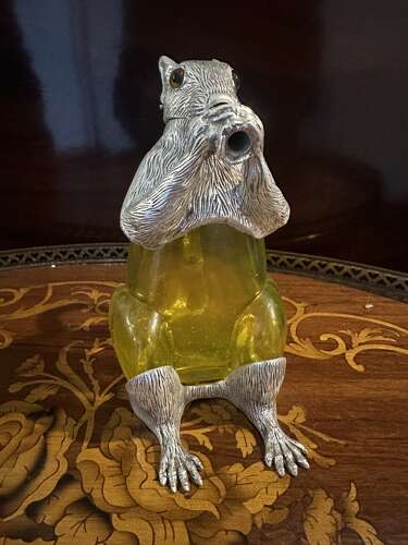Silver Plated & Yellow Glass Squirrel Decanter