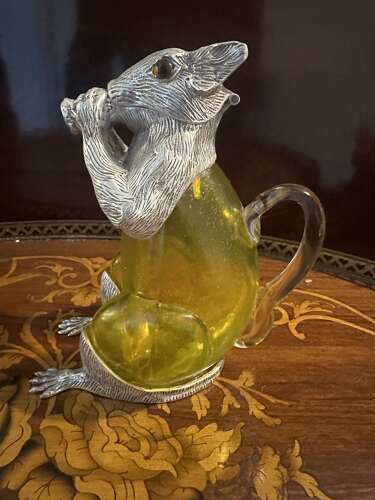 Silver Plated & Yellow Glass Squirrel Decanter