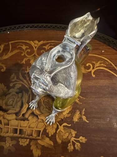 Silver Plated & Yellow Glass Squirrel Decanter