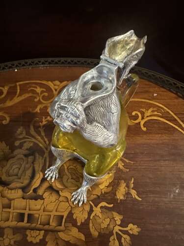 Silver Plated & Yellow Glass Squirrel Decanter