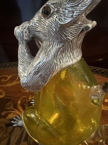 Silver Plated & Yellow Glass Squirrel Decanter