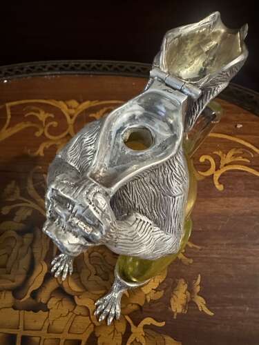 Silver Plated & Yellow Glass Squirrel Decanter