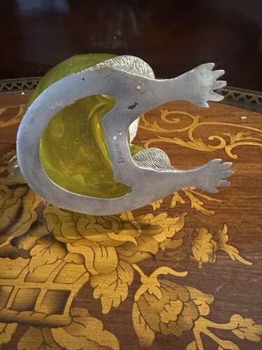 Silver Plated & Yellow Glass Squirrel Decanter