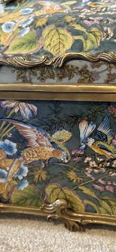 Bronze & Porcelain Parrot Exotic Bird Design Casket Jewellery Box