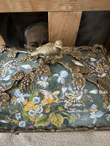 Bronze & Porcelain Parrot Exotic Bird Design Casket Jewellery Box