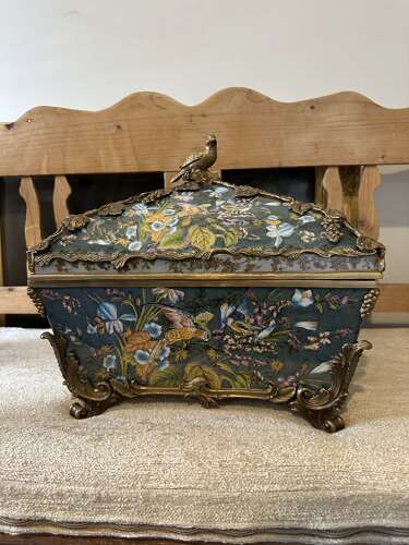 Bronze & Porcelain Parrot Exotic Bird Design Casket Jewellery Box