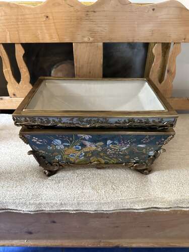 Bronze & Porcelain Parrot Exotic Bird Design Casket Jewellery Box