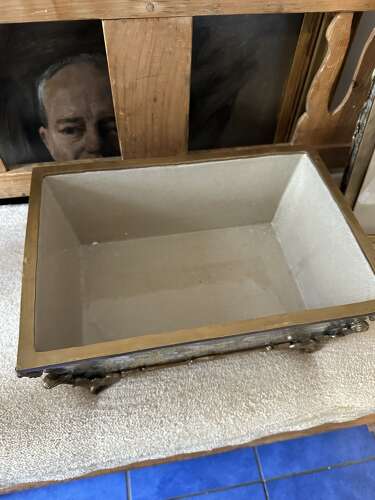 Bronze & Porcelain Parrot Exotic Bird Design Casket Jewellery Box