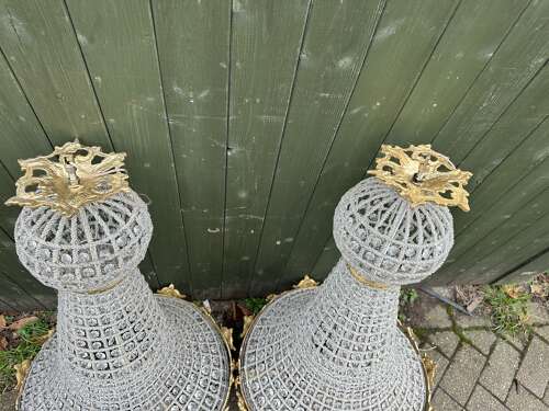 Pair XL Chandelier Gilt Bronze Glass Beads Ballroom bag Chandelier