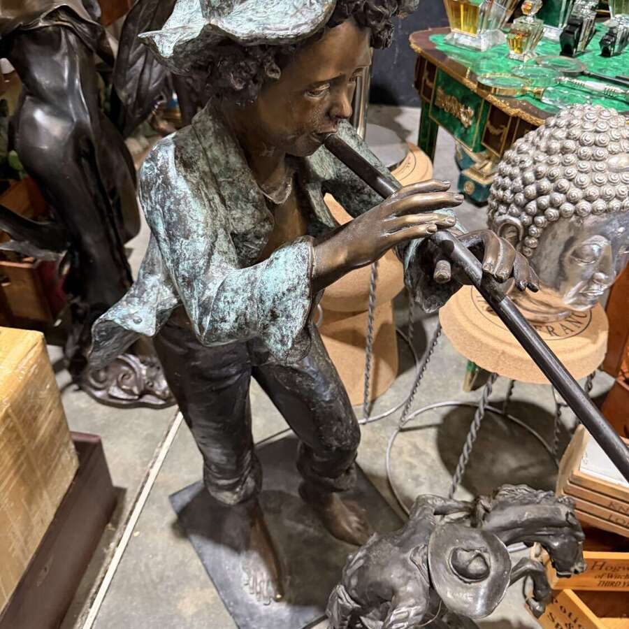 Bronze Water Fountain Sculpture Boy Playing Flute 114 Cm Tall